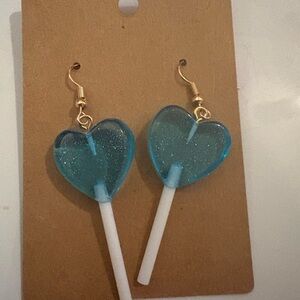 54- Blue Heart Lollipop Earrings